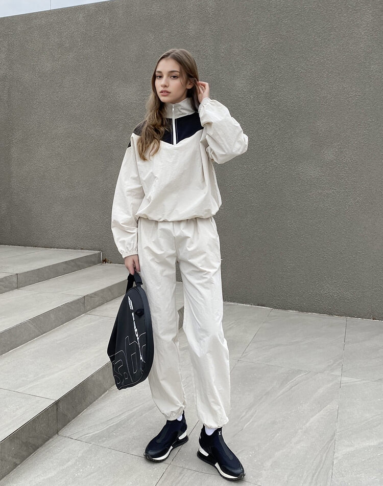 2WAY 配色 ハーフジップ ナイロン ジャージ 上下 