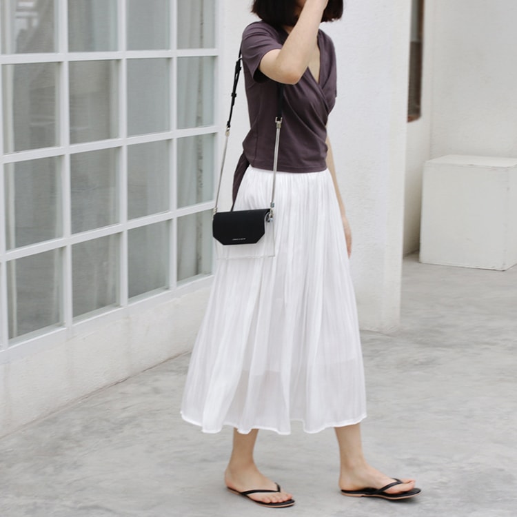 シャイニー ギャザー ロングスカート