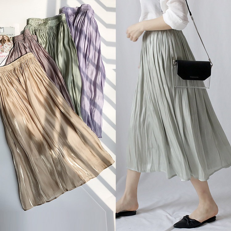 シャイニー ギャザー ロングスカート