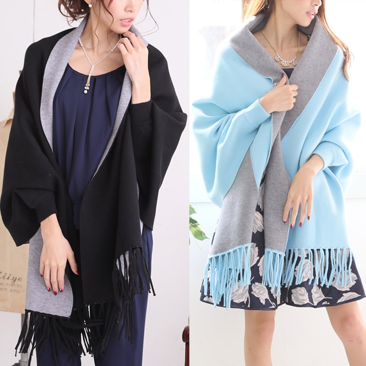 袖付きストール あったか 大判 羽織物