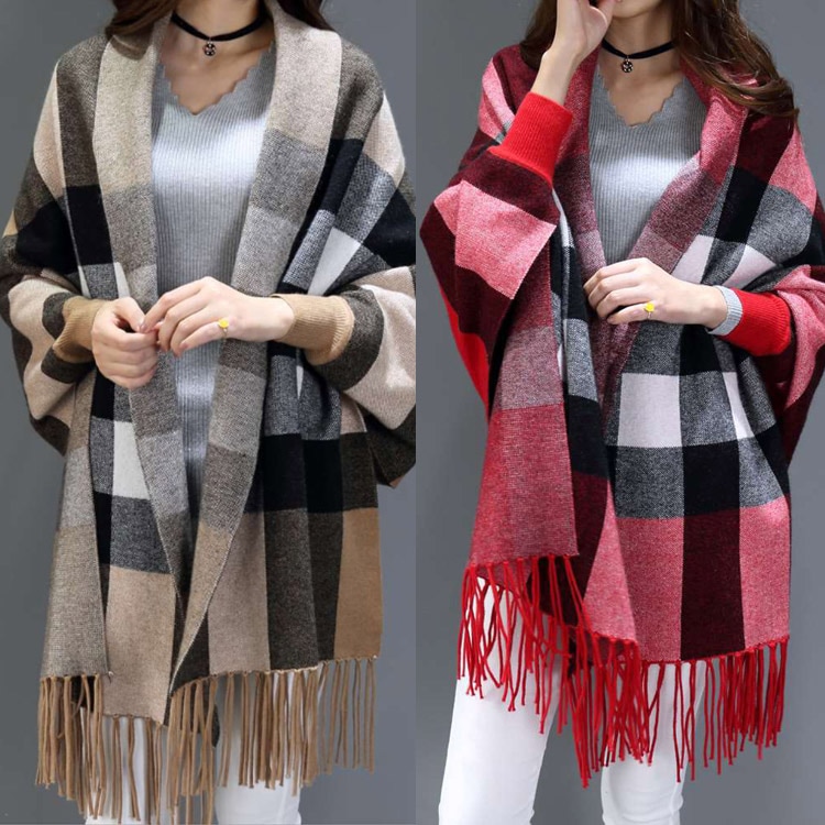 ◆新品◆*ダブルフェイス*着られる袖付き*大判ストール *BK*