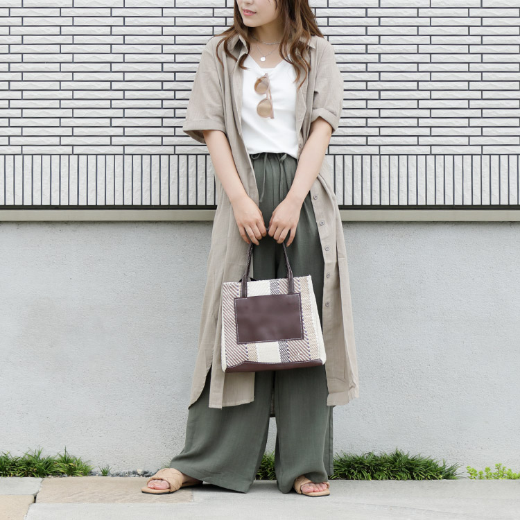 ウエストマークリボン付き 半袖 シャツワンピース