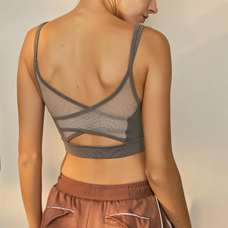 メッシュ切り替え バッククロス スポーツブラ ヨガウエア