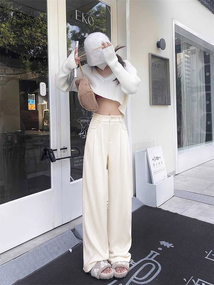 てろんと感 裏起毛 コーデュロイ ハイウエスト ワイドパンツ