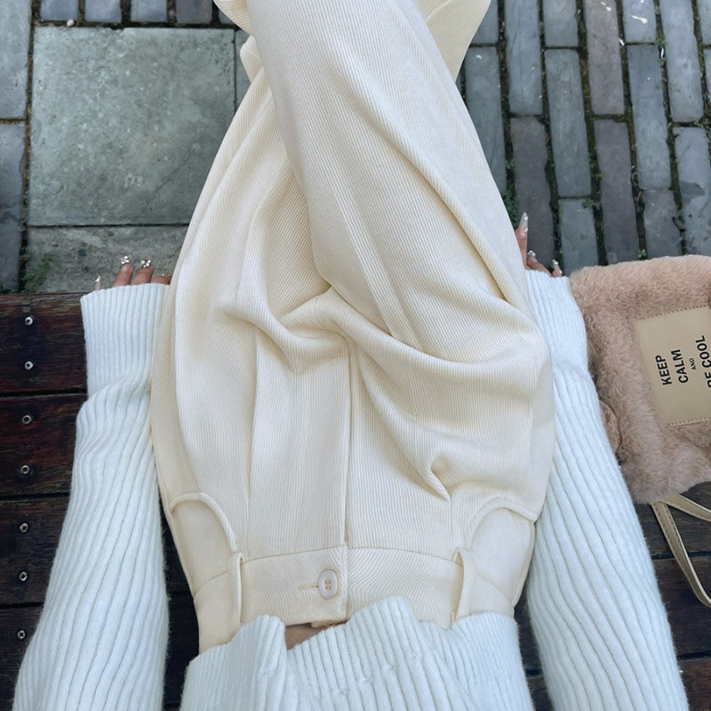 てろんと感 裏起毛 コーデュロイ ハイウエスト ワイドパンツ