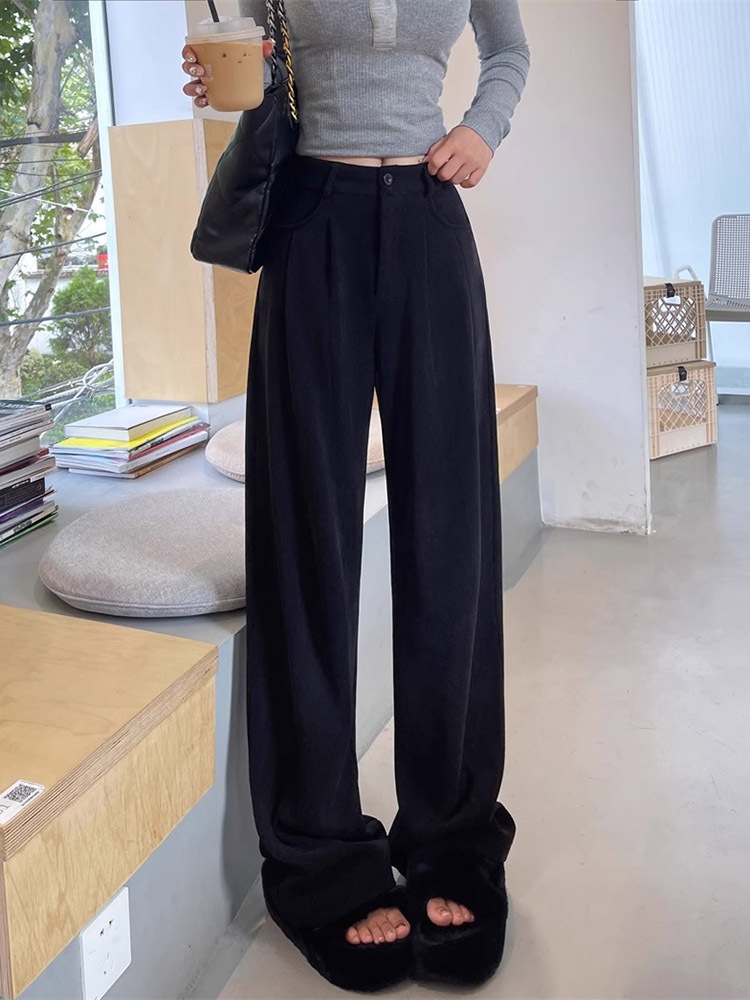 てろんと感 裏起毛 コーデュロイ ハイウエスト ワイドパンツ