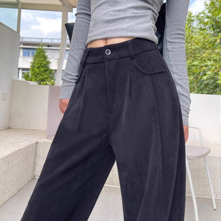 てろんと感 裏起毛 コーデュロイ ハイウエスト ワイドパンツ