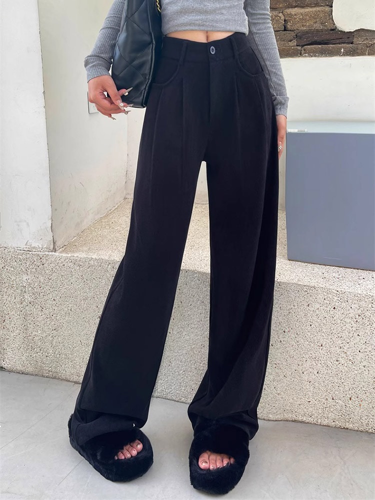 てろんと感 裏起毛 コーデュロイ ハイウエスト ワイドパンツ