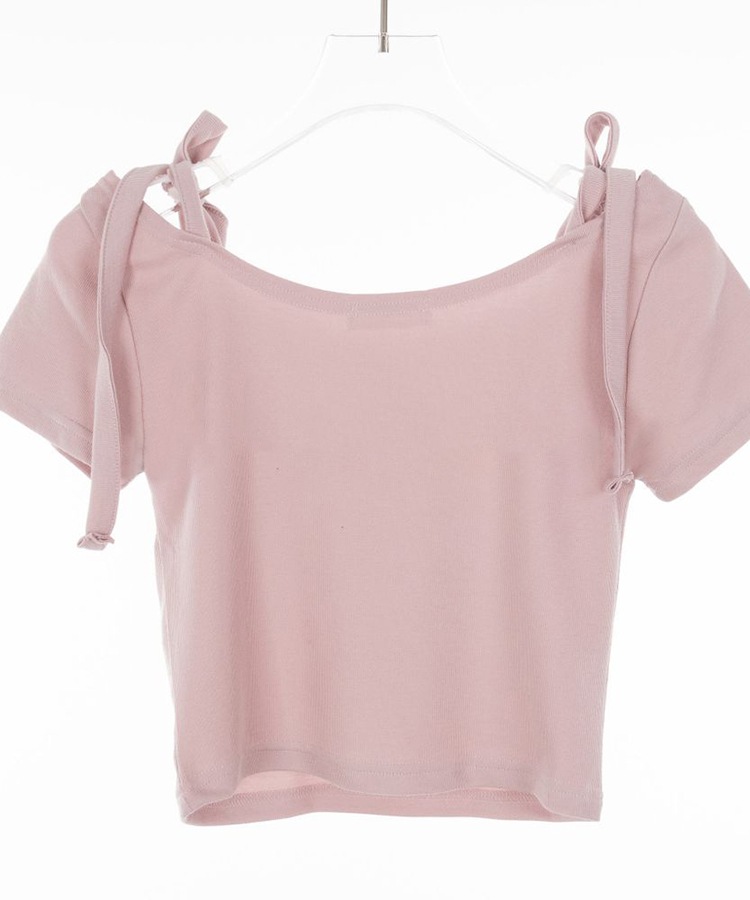 ショルダー リボン クロップド 半袖 Tシャツ