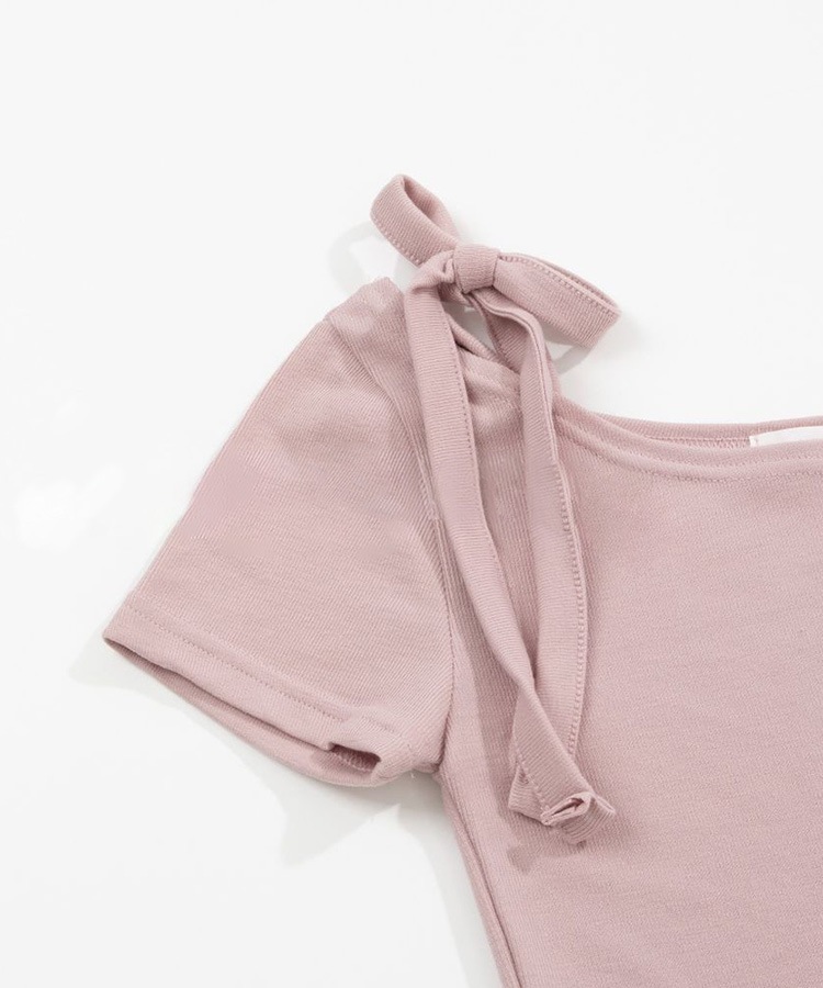 ショルダー リボン クロップド 半袖 Tシャツ