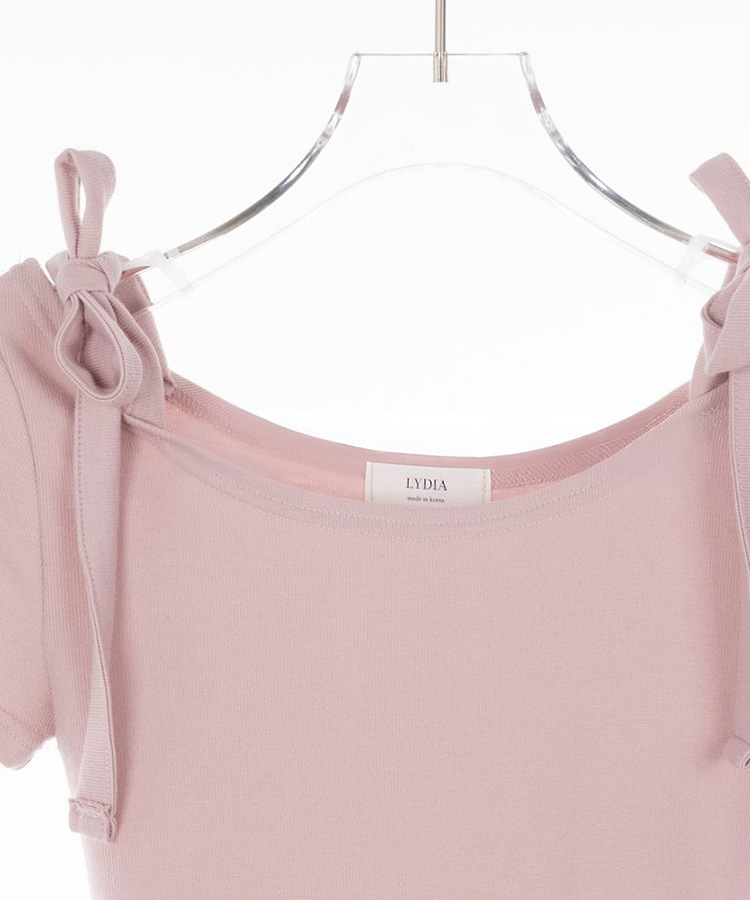 ショルダー リボン クロップド 半袖 Tシャツ