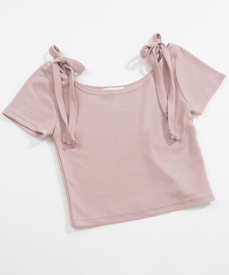 ショルダー リボン クロップド 半袖 Tシャツ