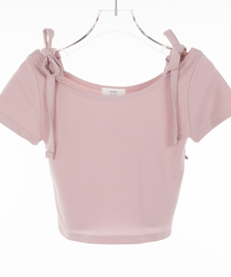 ショルダー リボン クロップド 半袖 Tシャツ