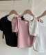 ショルダー リボン クロップド 半袖 Tシャツ