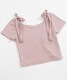 ショルダー リボン クロップド 半袖 Tシャツ