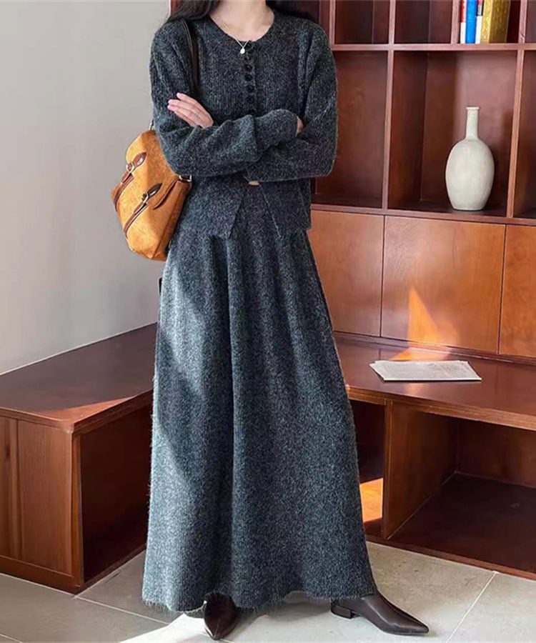 長袖 ニットカーディガン ロングスカート ニットアップ

