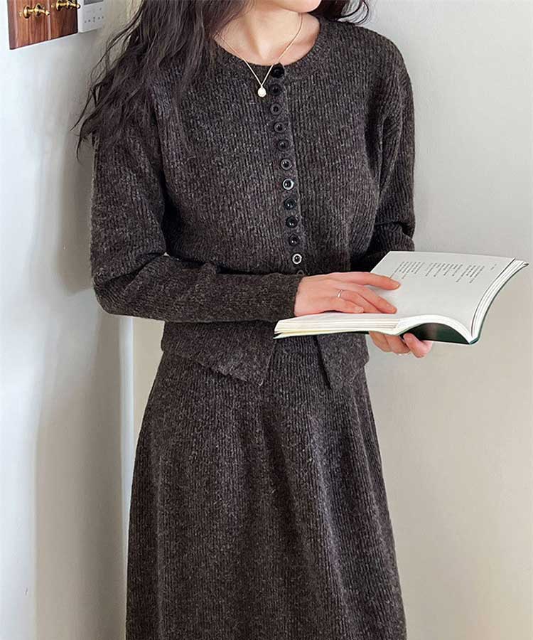 長袖 ニットカーディガン ロングスカート ニットアップ

