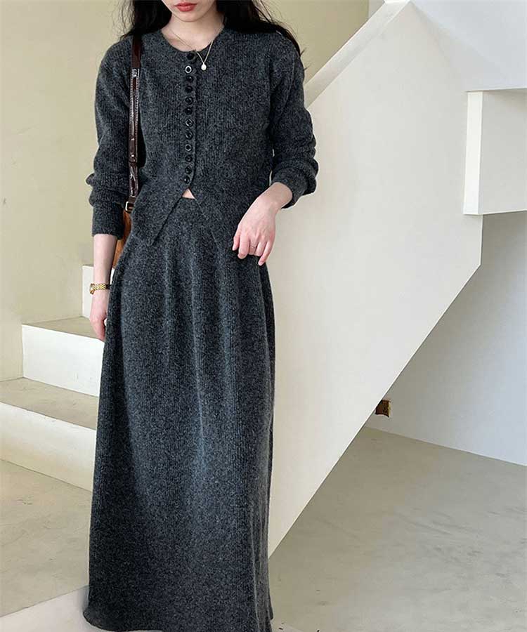 長袖 ニットカーディガン ロングスカート ニットアップ

