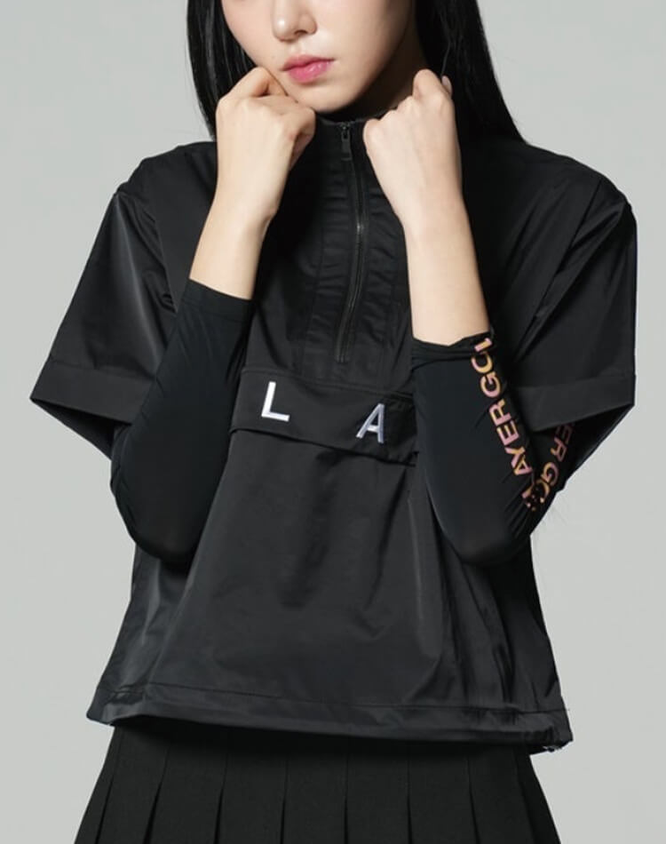 袖ロゴ ハイネック シースルー インナー トップス