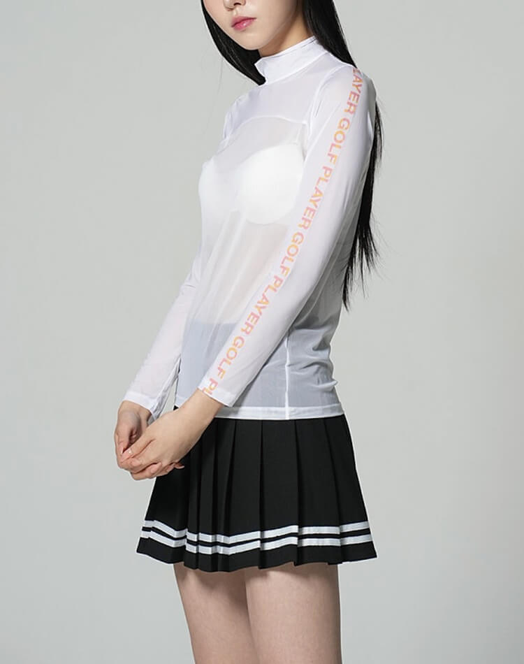 袖ロゴ ハイネック シースルー インナー トップス