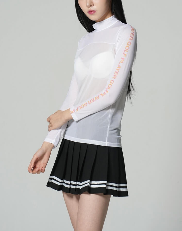 袖ロゴ ハイネック シースルー インナー トップス