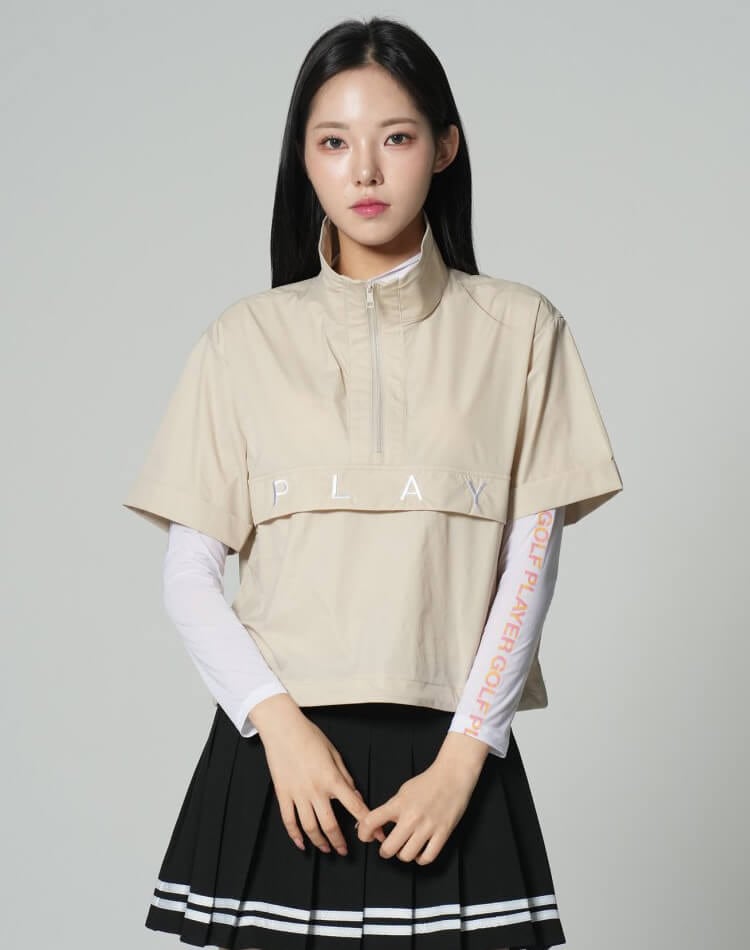 袖ロゴ ハイネック シースルー インナー トップス