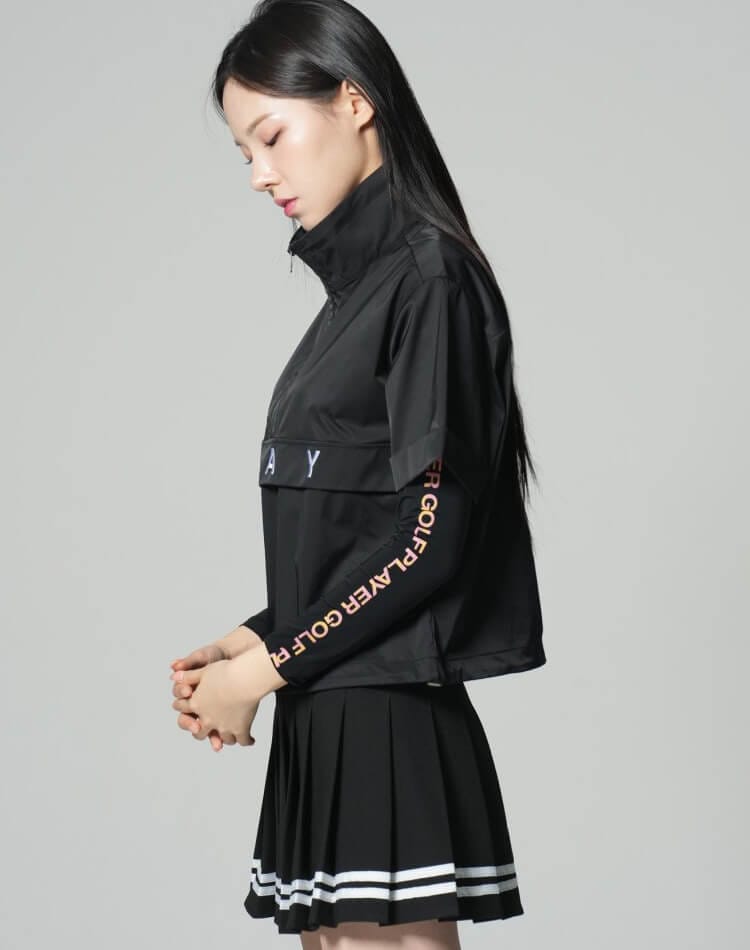 袖ロゴ ハイネック シースルー インナー トップス