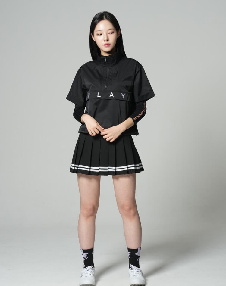 袖ロゴ ハイネック シースルー インナー トップス