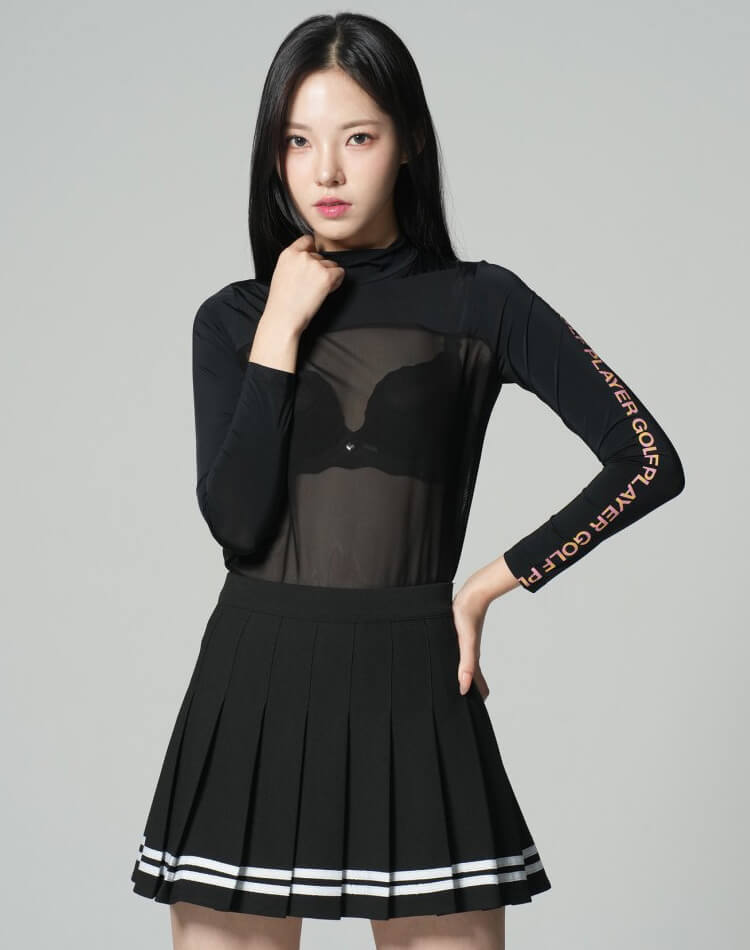 袖ロゴ ハイネック シースルー インナー トップス