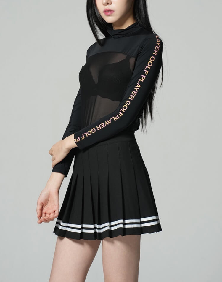 袖ロゴ ハイネック シースルー インナー トップス