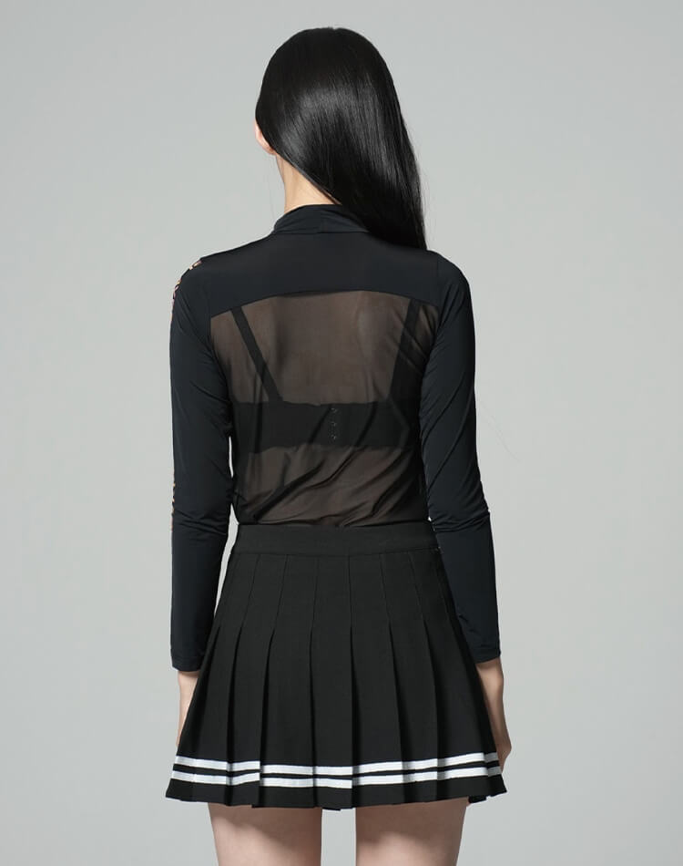 袖ロゴ ハイネック シースルー インナー トップス