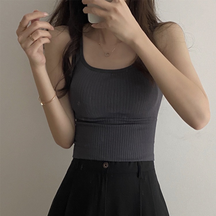 カップ付き ショート丈 リブ タンクトップ