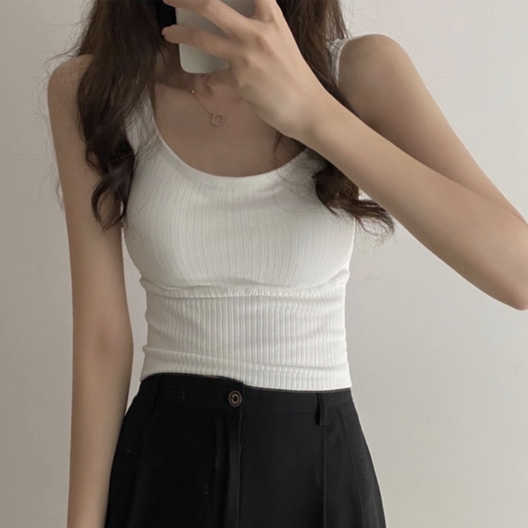 カップ付き ショート丈 リブ タンクトップ