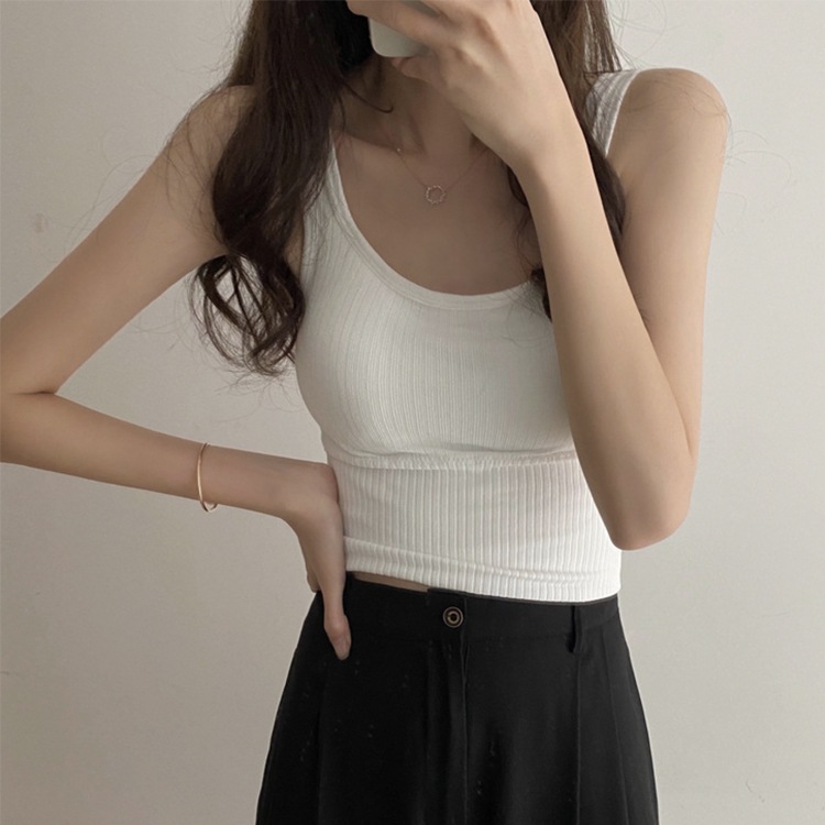 カップ付き ショート丈 リブ タンクトップ