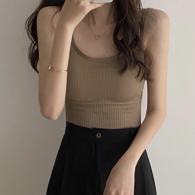 カップ付き ショート丈 リブ タンクトップ