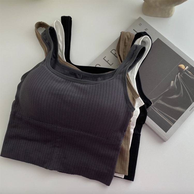 カップ付き ショート丈 リブ タンクトップ