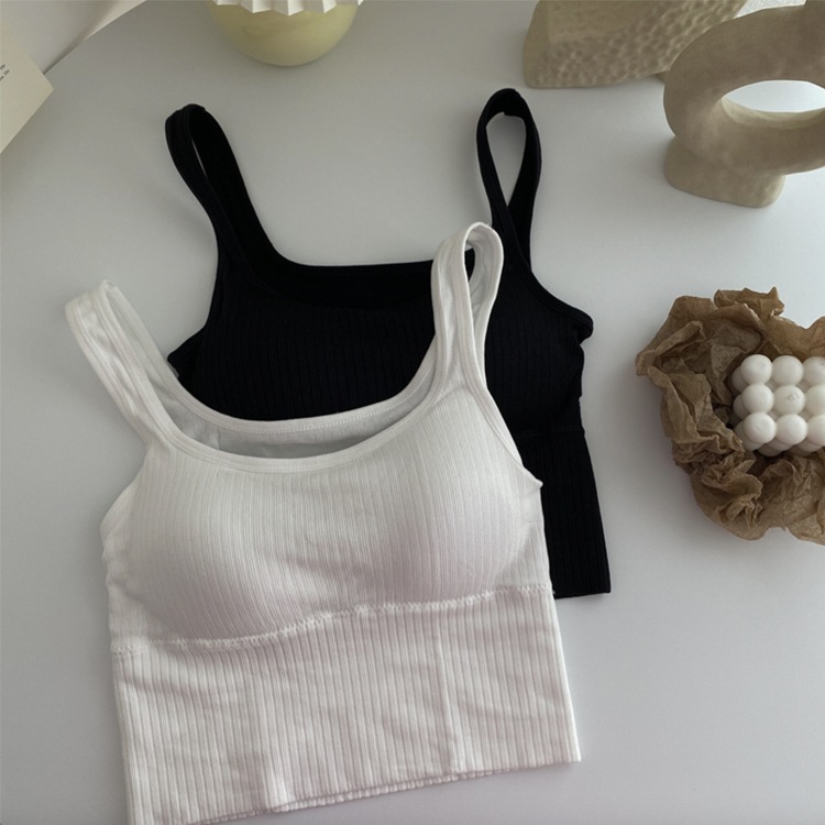 カップ付き ショート丈 リブ タンクトップ