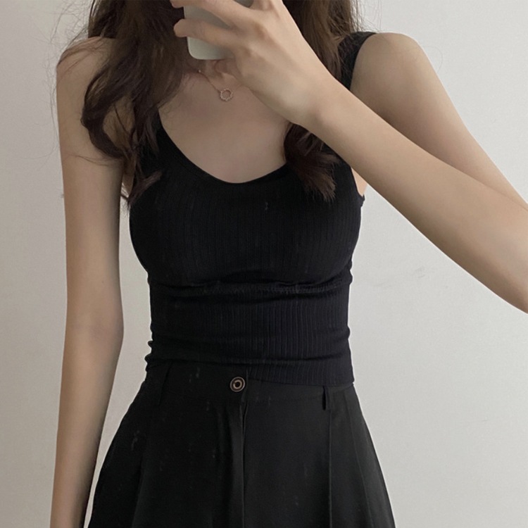 カップ付き ショート丈 リブ タンクトップ