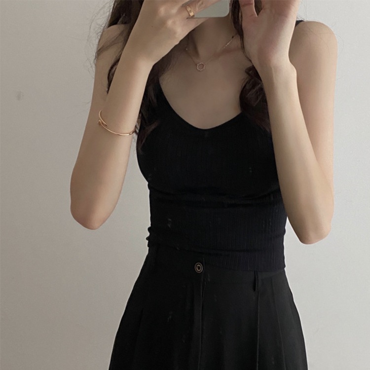 カップ付き ショート丈 リブ タンクトップ