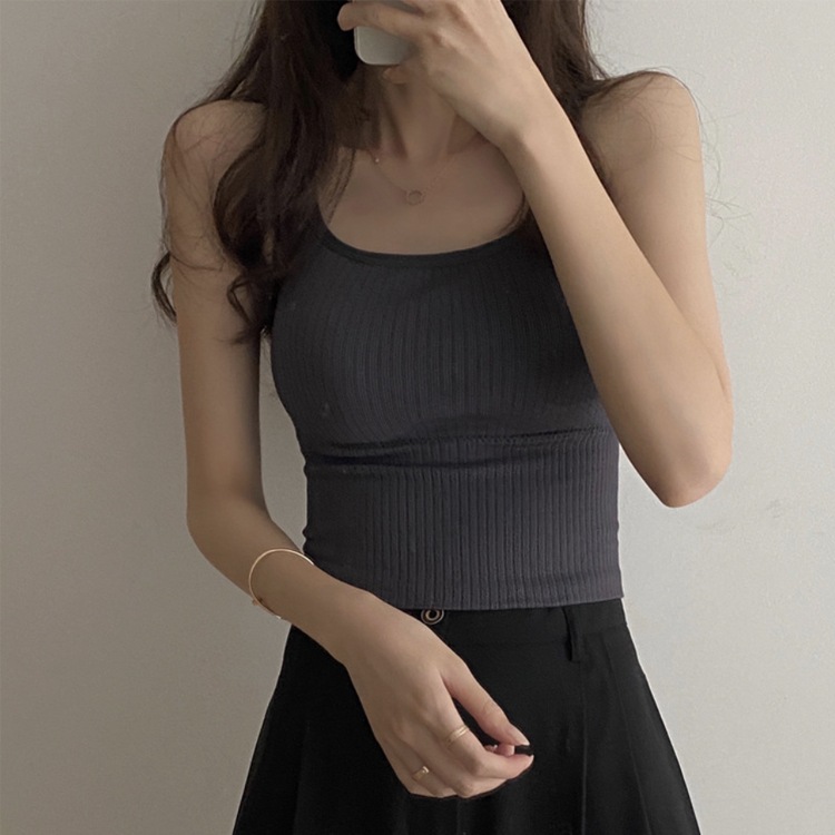カップ付き ショート丈 リブ タンクトップ