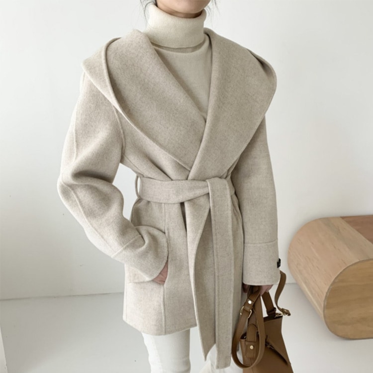 フード付 ショールカラー ガウン ショート丈 コート