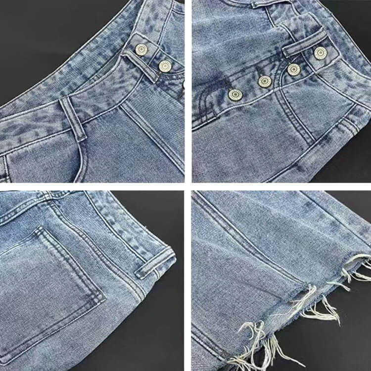 サイドボタン アンシンメトリー ワイド デニムパンツ