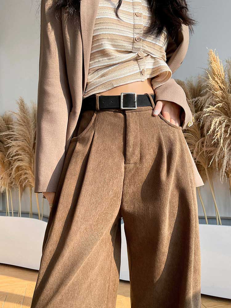 着丈が選べる あったか 裏起毛 コーデュロイ ワイドパンツ