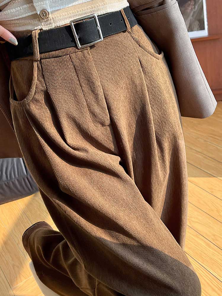 着丈が選べる あったか 裏起毛 コーデュロイ ワイドパンツ