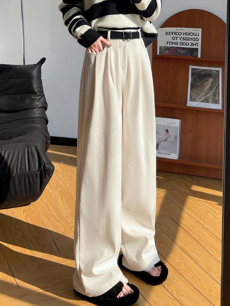 着丈が選べる あったか 裏起毛 コーデュロイ ワイドパンツ