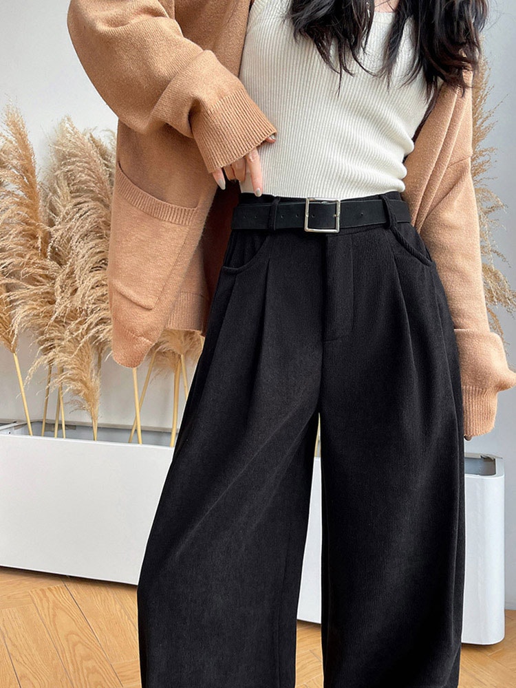 着丈が選べる あったか 裏起毛 コーデュロイ ワイドパンツ