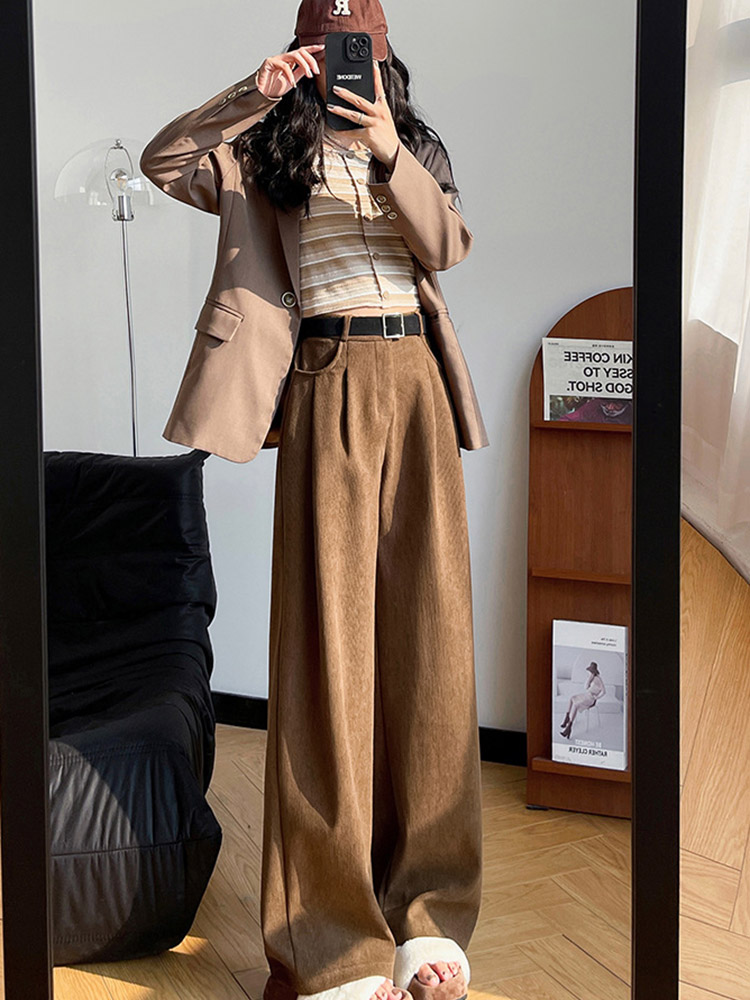 着丈が選べる あったか 裏起毛 コーデュロイ ワイドパンツ