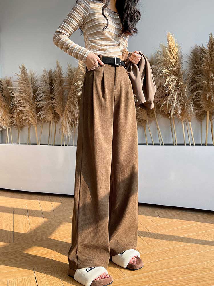 着丈が選べる あったか 裏起毛 コーデュロイ ワイドパンツ