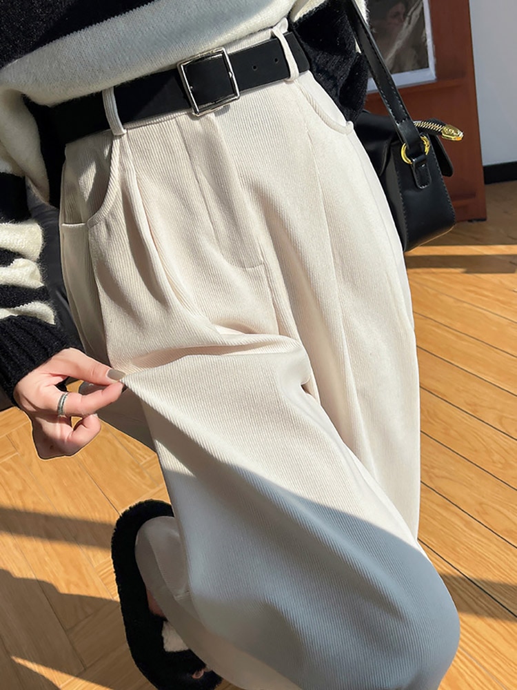 着丈が選べる あったか 裏起毛 コーデュロイ ワイドパンツ