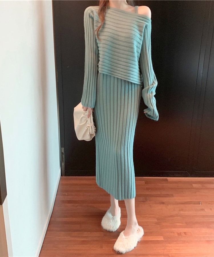 クロップド丈 セーター ニット キャミソールワンピース 

